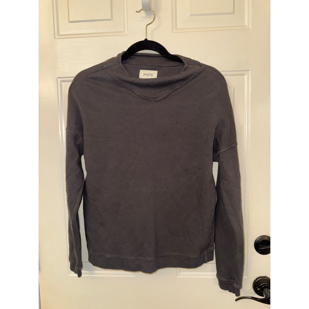 MATE the Label Organic Cotton Mock Neck Sweatshirt Charcoal Gray Small
